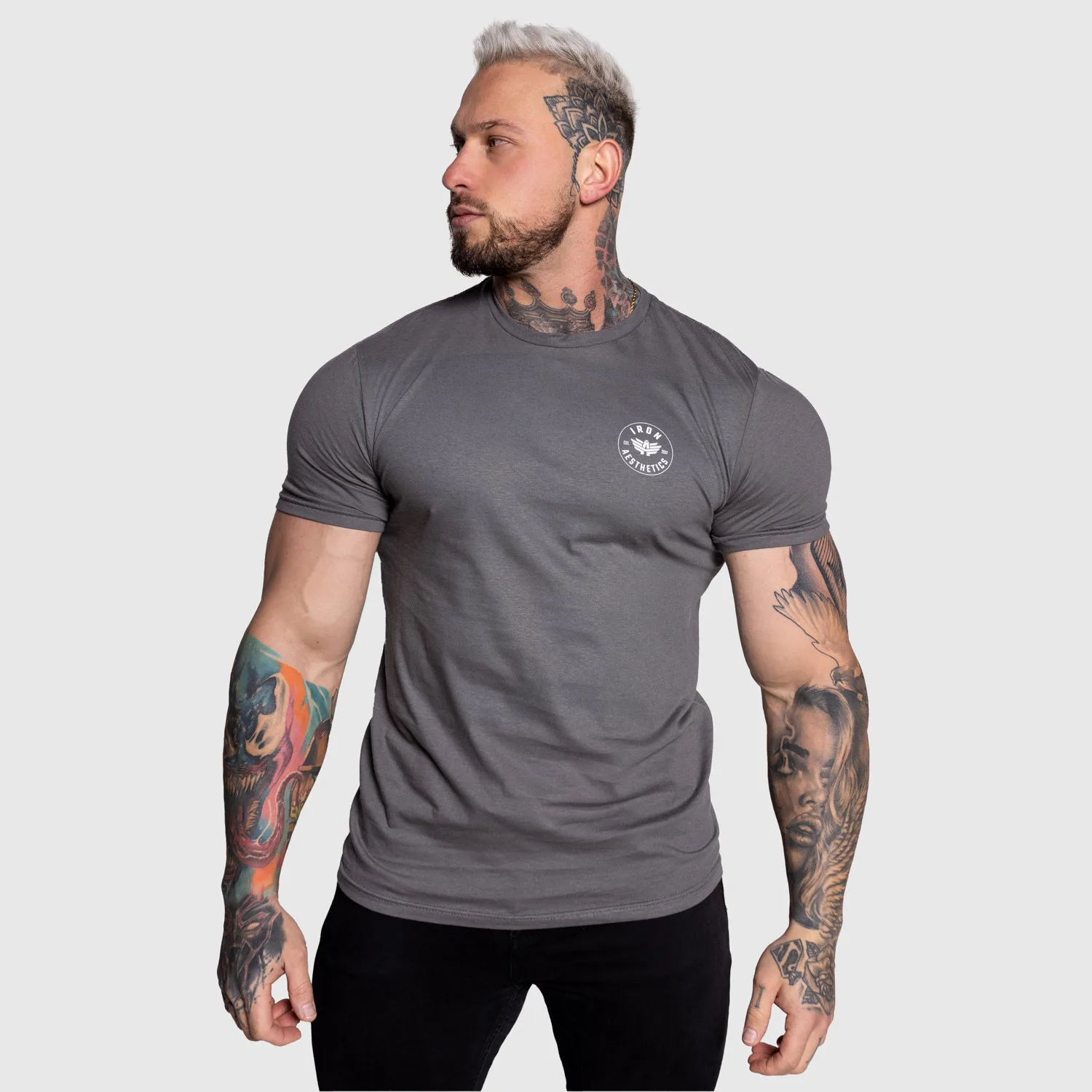 Férfi sportpóló Iron Aesthetics Circle, charcoal-1