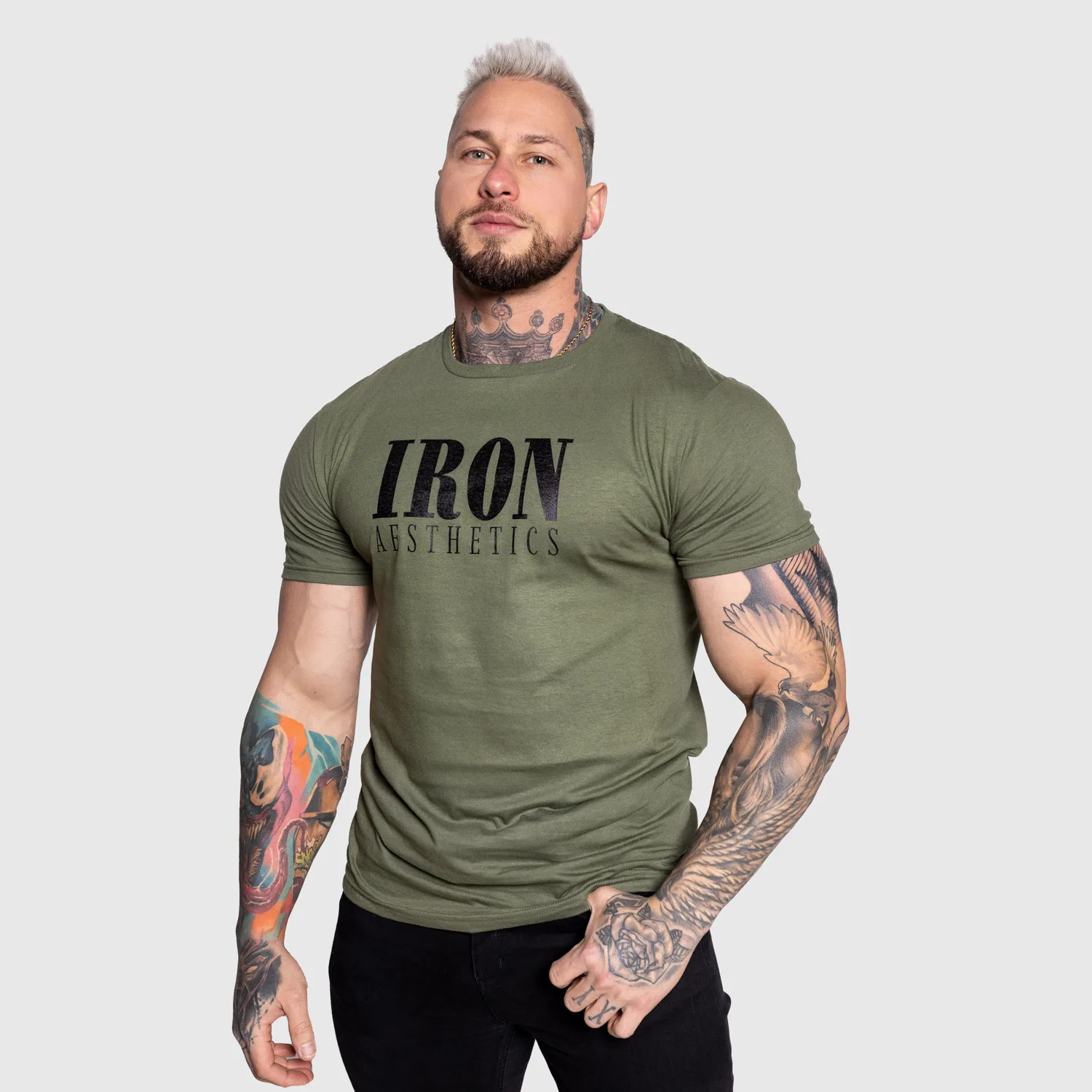 Férfi sportpóló Iron Aesthetics Urban, katonazöld-1