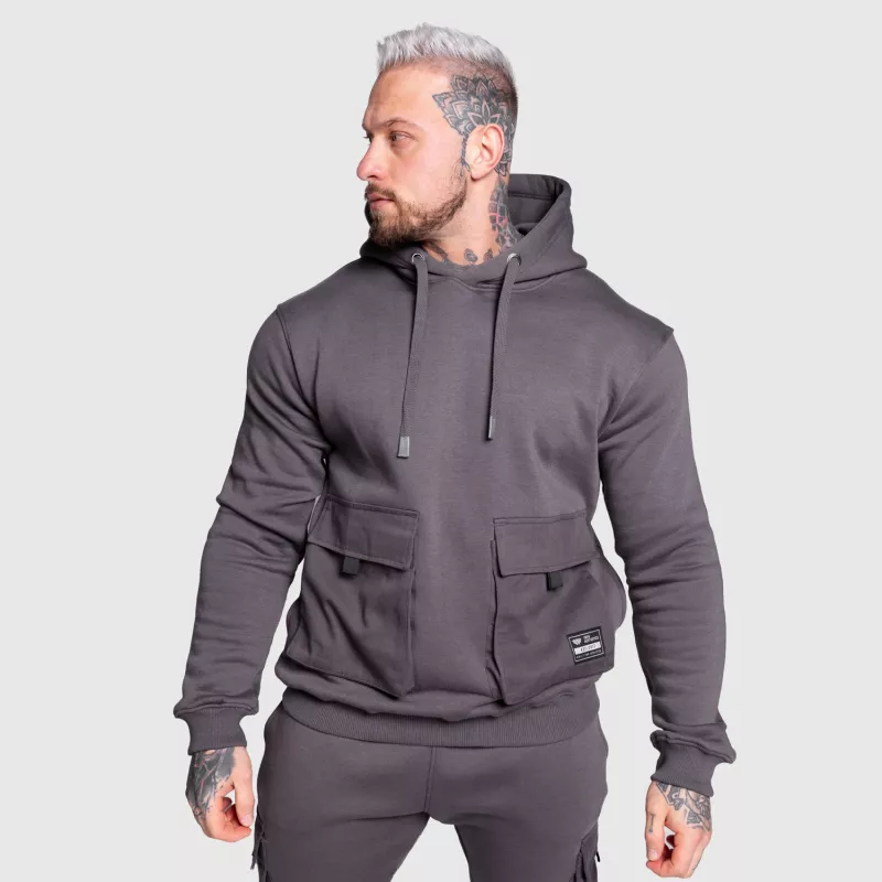 Kapucnis pulóver Iron Aesthetics Cargo Hoodie, sötétszürke-1