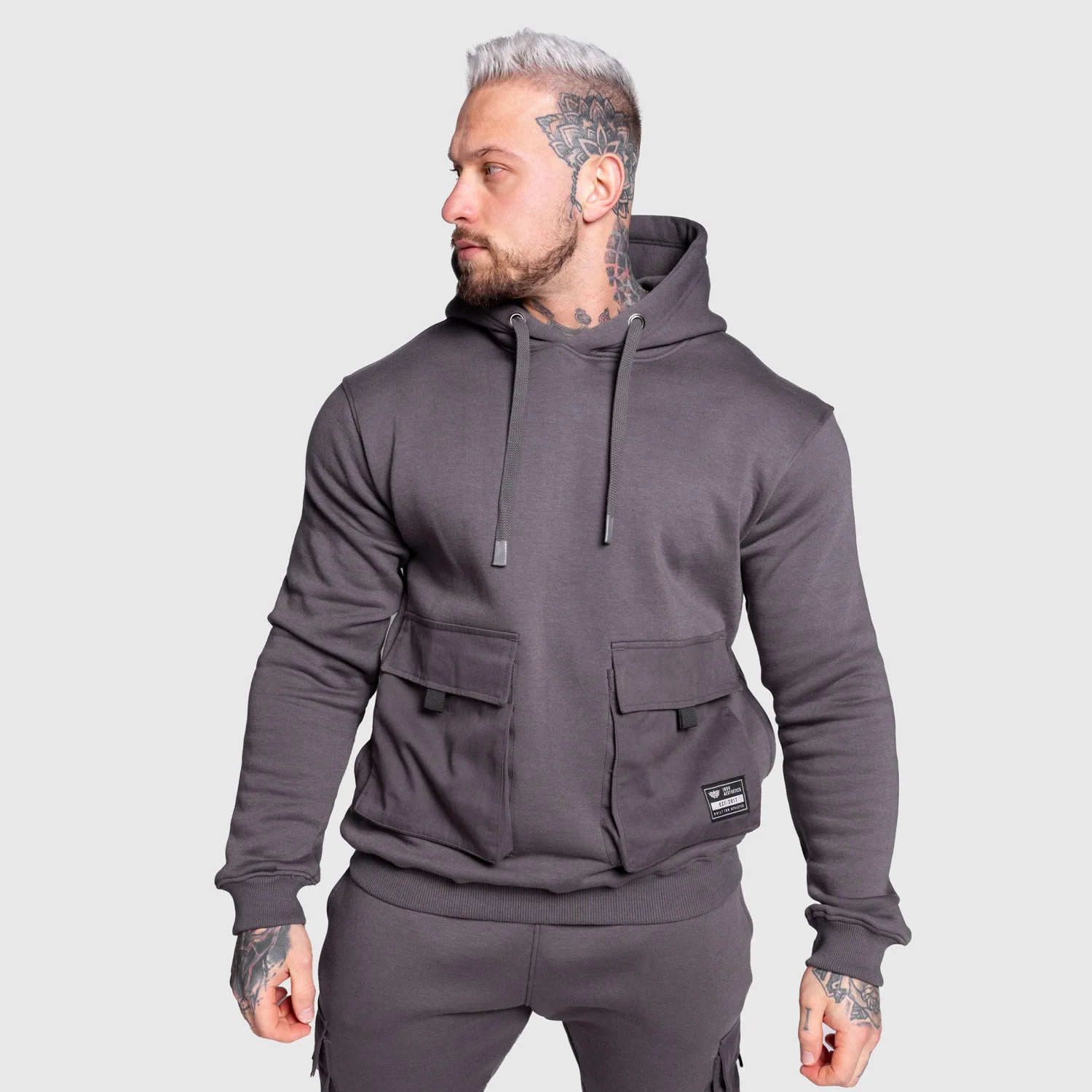 Kapucnis pulóver Iron Aesthetics Cargo Hoodie, sötétszürke-1