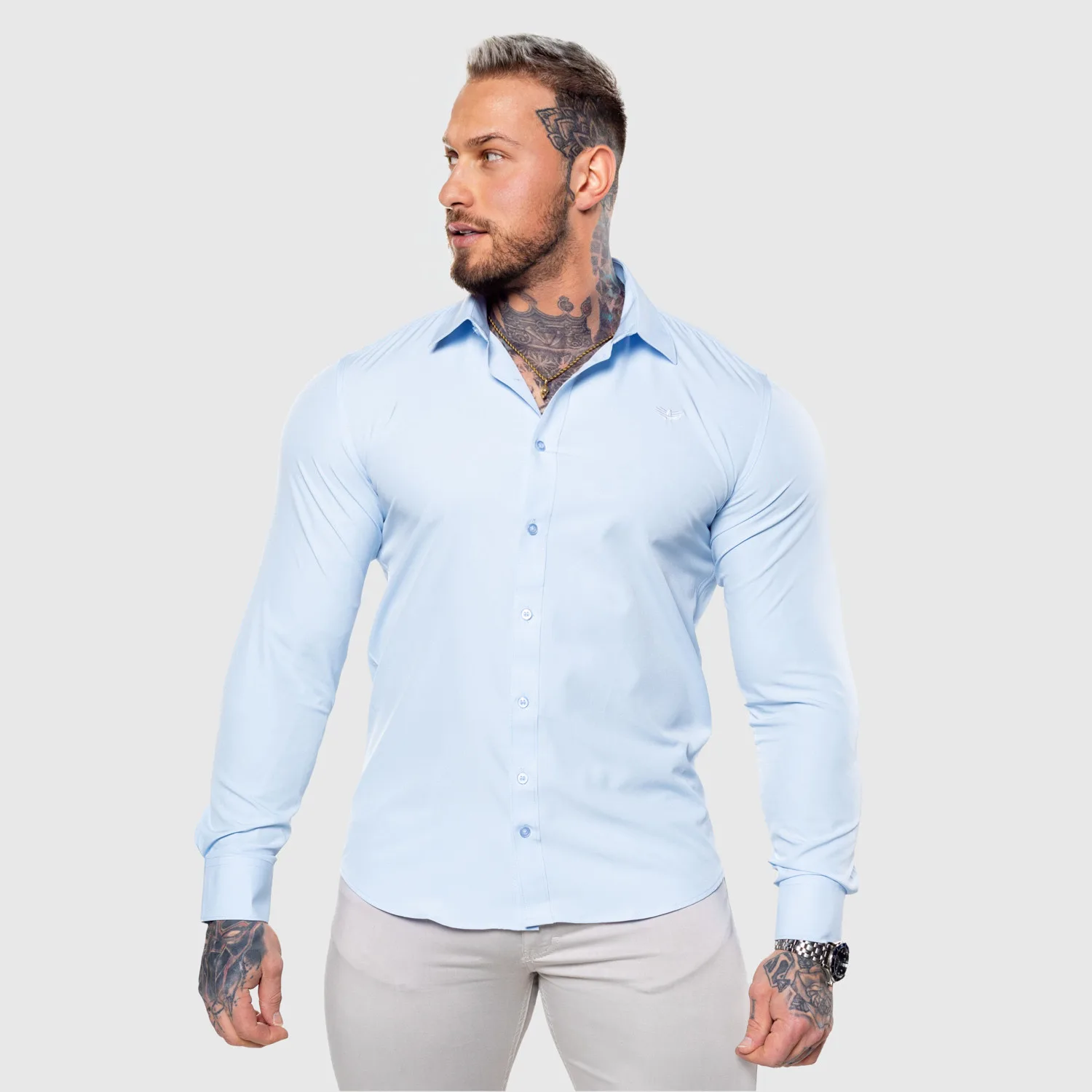 Sztreccs ing Iron Aesthetics Slim Stretch, világoskék-1