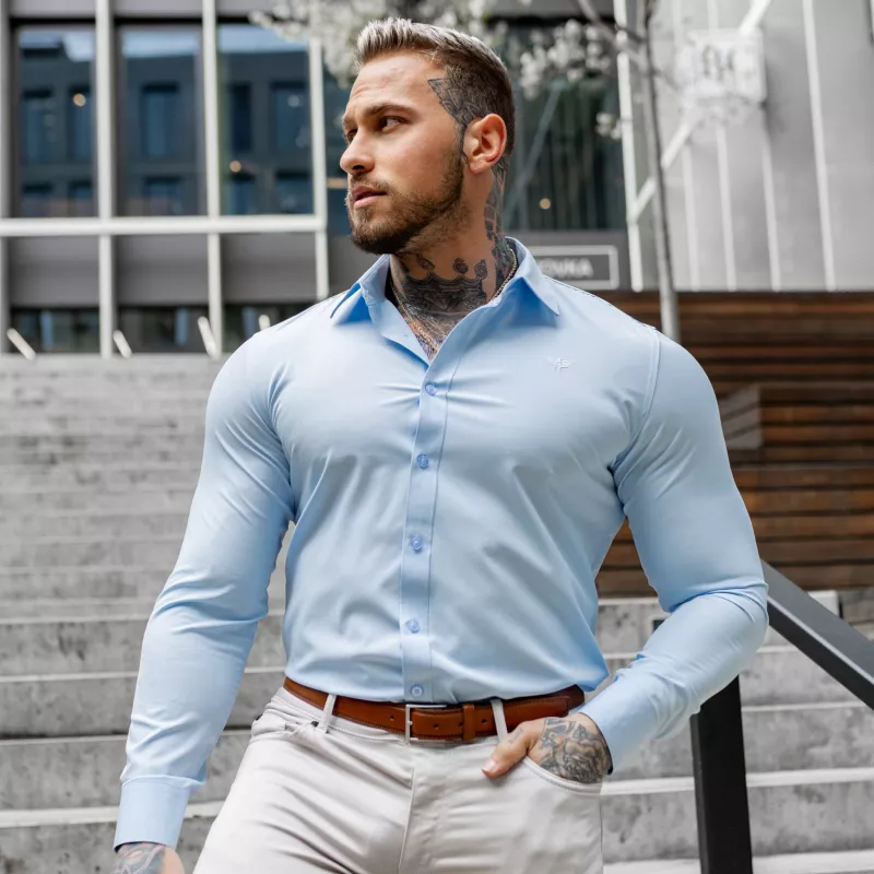 Sztreccs ing Iron Aesthetics Slim Stretch, világoskék-9