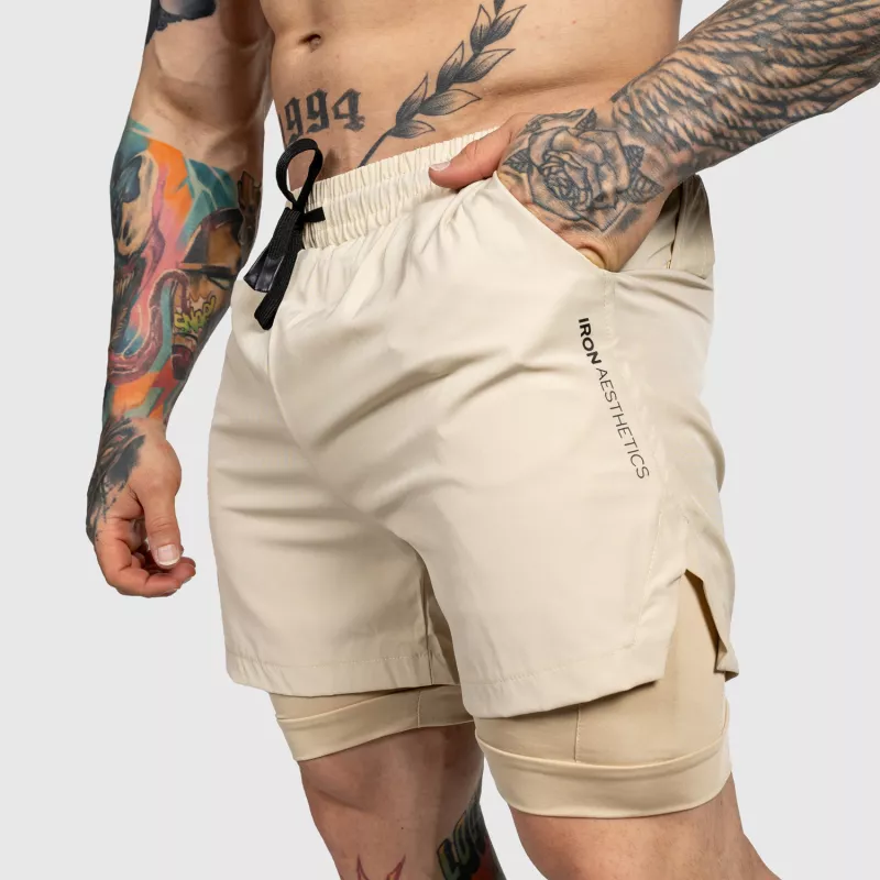 Funkcionális short Iron Aesthetics SweatPro 2in1, khaki-2