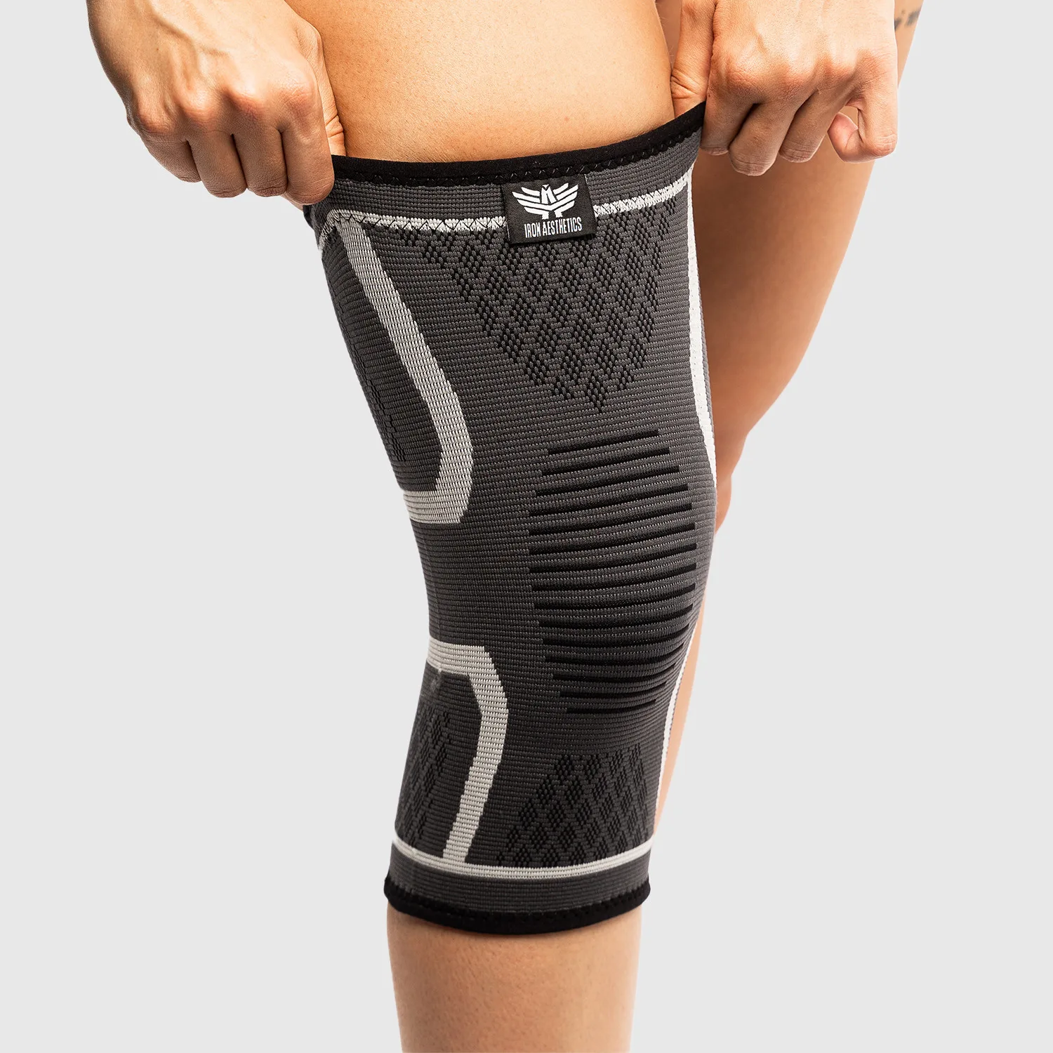 Kompressziós térdbandázs Iron Aesthetics KneeFit, szürke-1