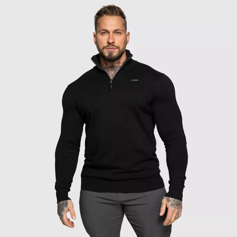 Kötött pulóver cipzárral Iron Aesthetics Tomas, fekete-1