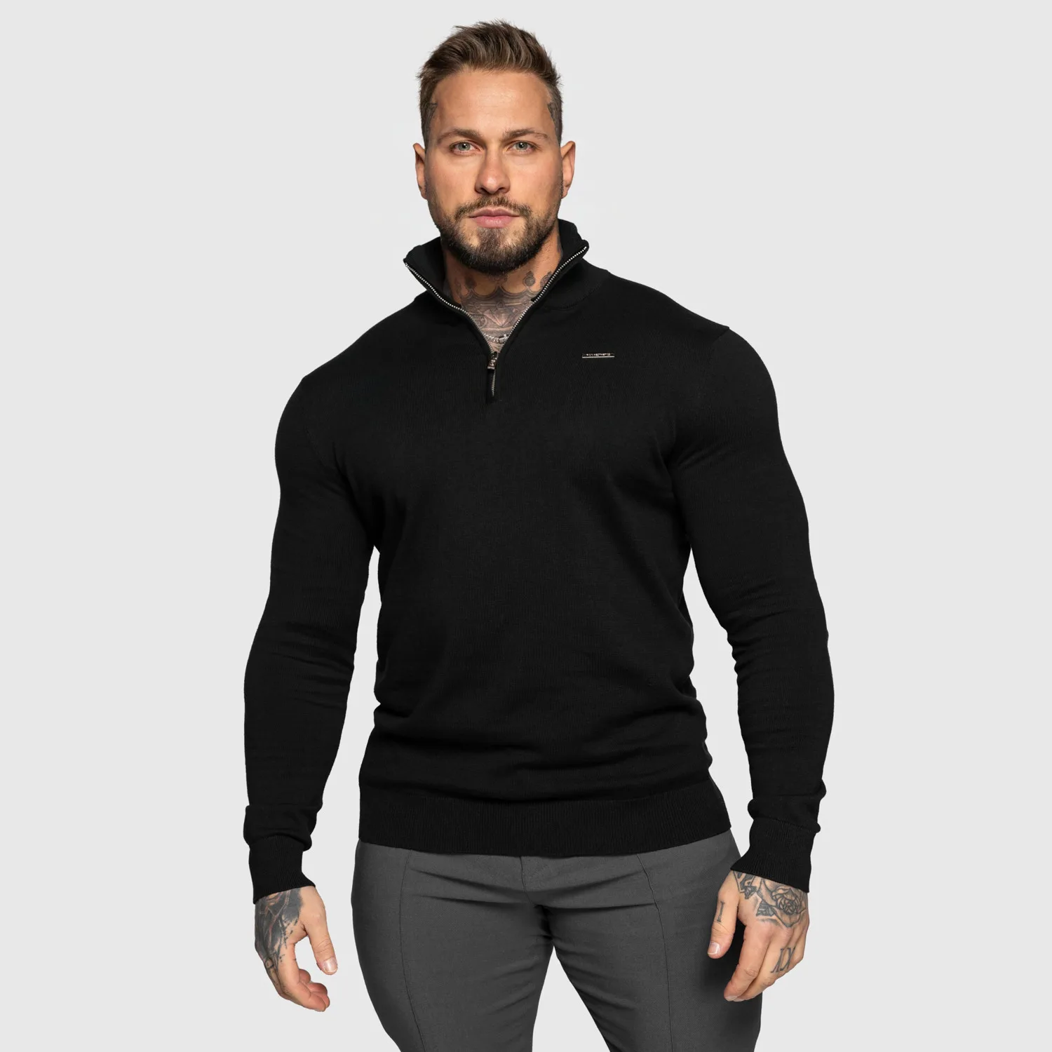 Kötött pulóver cipzárral Iron Aesthetics Tomas, fekete-1