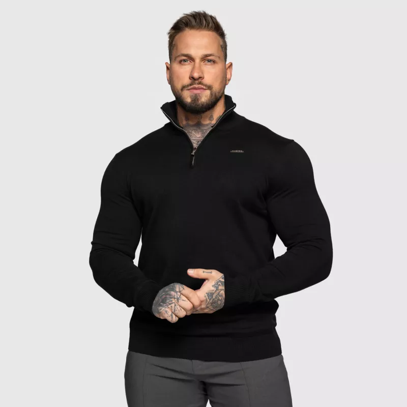 Kötött pulóver cipzárral Iron Aesthetics Tomas, fekete-3