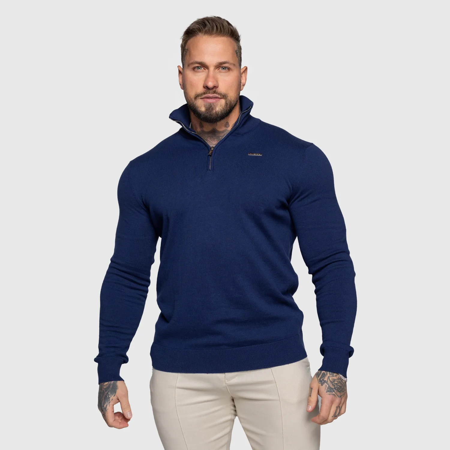 Kötött pulóver cipzárral Iron Aesthetics Tomas, navy-1