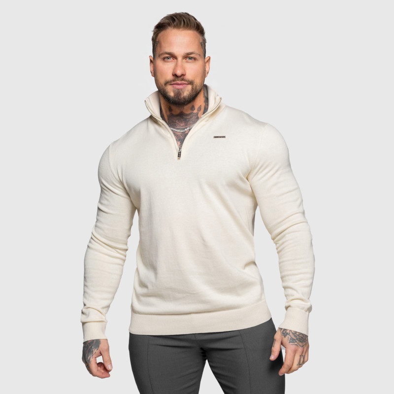 Kötött pulóver cipzárral Iron Aesthetics Tomas, bézs · záber 8