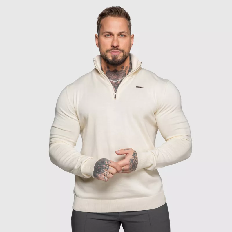 Kötött pulóver cipzárral Iron Aesthetics Tomas, bézs-3