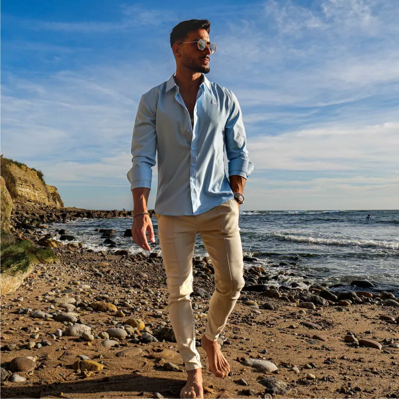 Sztreccs ing Iron Aesthetics Slim Stretch, világoskék-3
