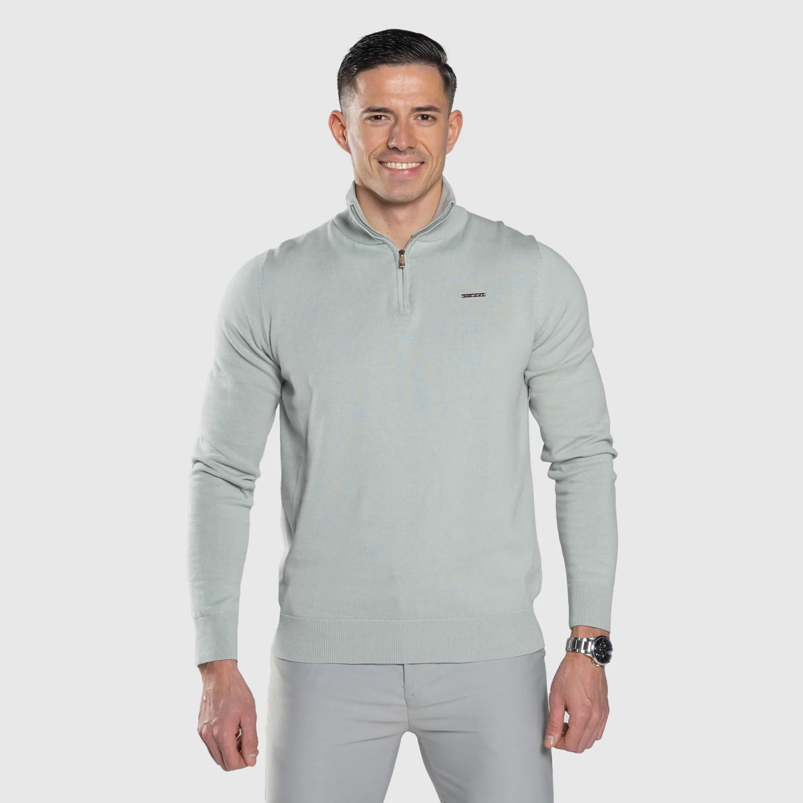 Kötött pulóver cipzárral Iron Aesthetics Tomas, sage zöld-1
