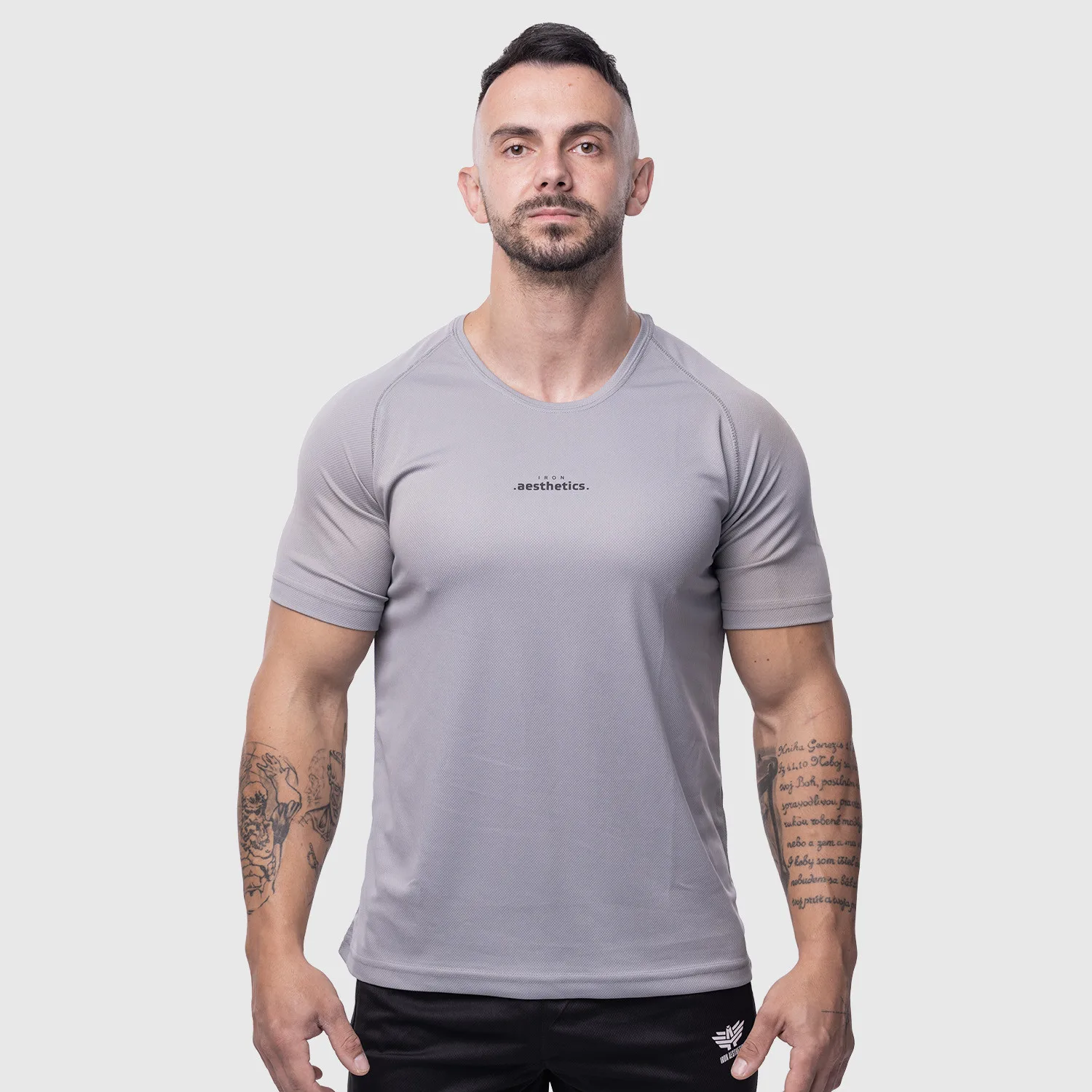 Férfi sportpóló Iron Aesthetics Training, szürke-1