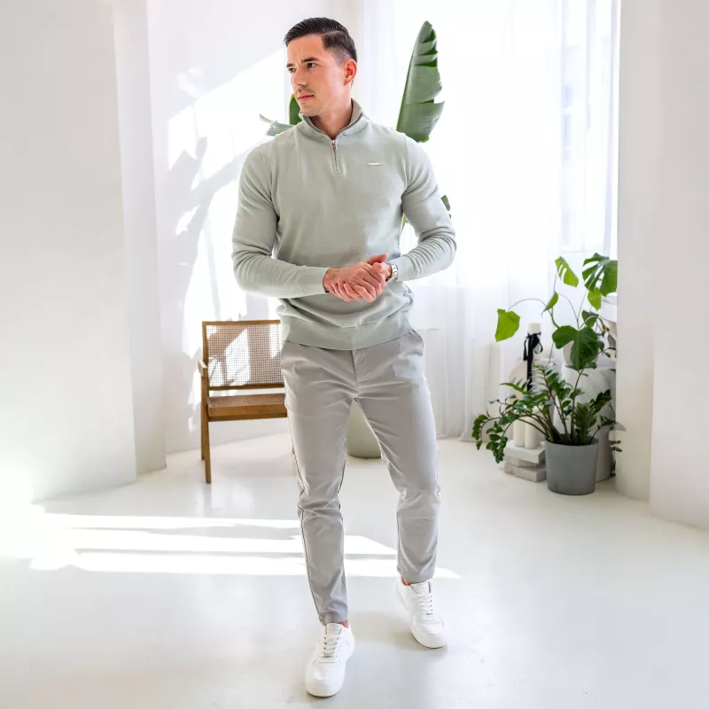 Kötött pulóver cipzárral Iron Aesthetics Tomas, sage zöld-10