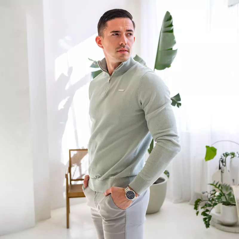 Kötött pulóver cipzárral Iron Aesthetics Tomas, sage zöld-2