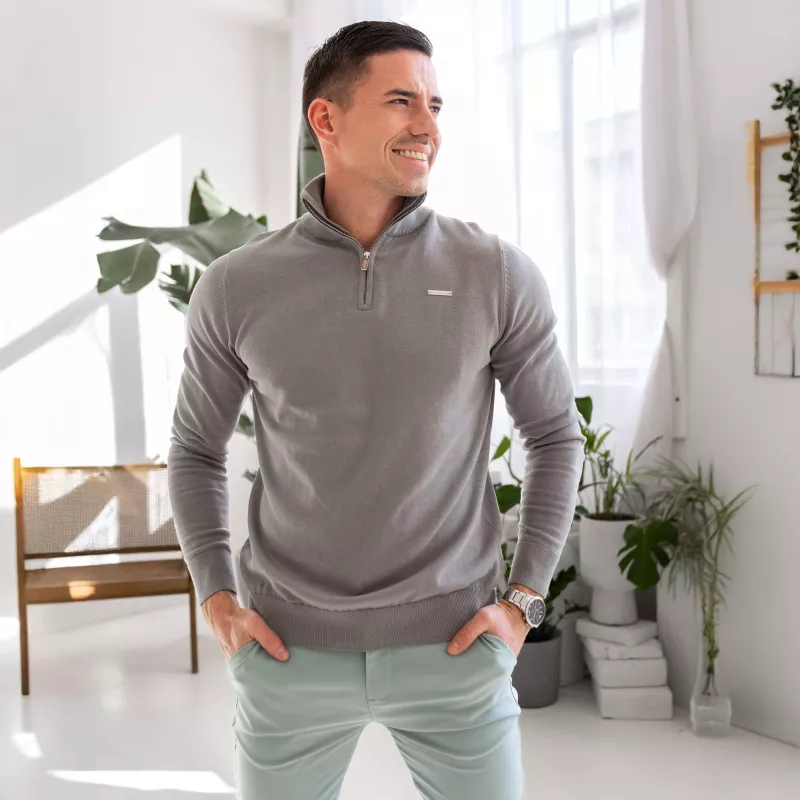 Kötött pulóver cipzárral Iron Aesthetics Tomas, szürke-1