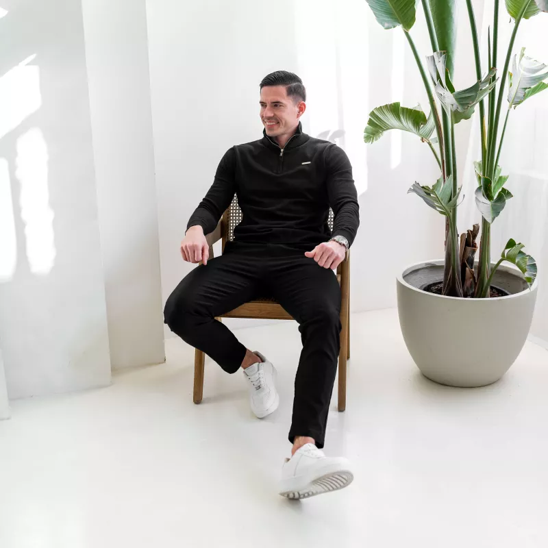 Kötött pulóver cipzárral Iron Aesthetics Tomas, fekete-9