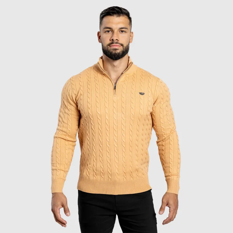 Férfi kötött pulóver Iron Aesthetics Cable Knit, camel-5