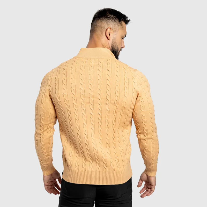 Férfi kötött pulóver Iron Aesthetics Cable Knit, camel-4