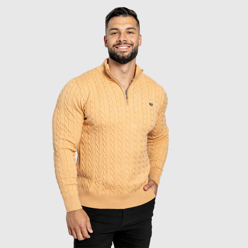 Férfi kötött pulóver Iron Aesthetics Cable Knit, camel · záber 6