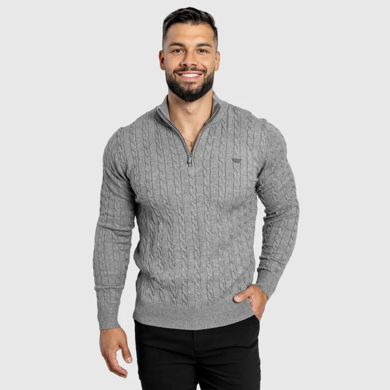 Férfi kötött pulóver Iron Aesthetics Cable Knit, szürke-4