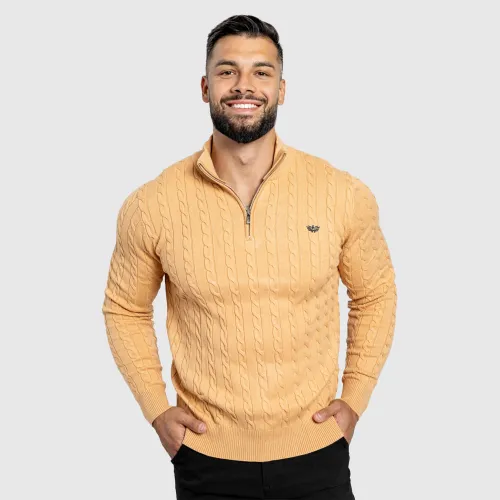 Férfi kötött pulóver Cable Knit, camel