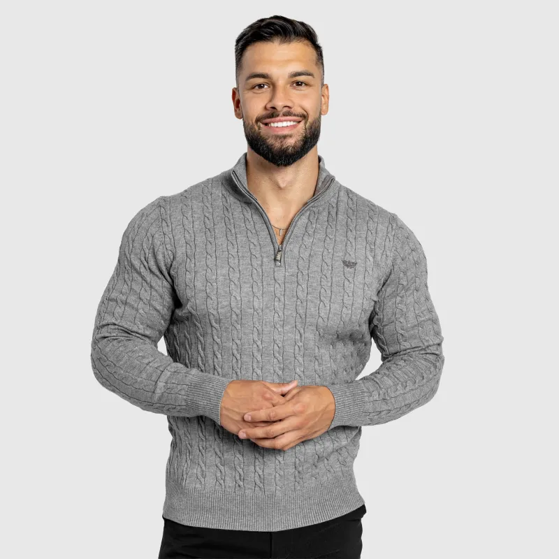 Férfi kötött pulóver Iron Aesthetics Cable Knit, szürke-5