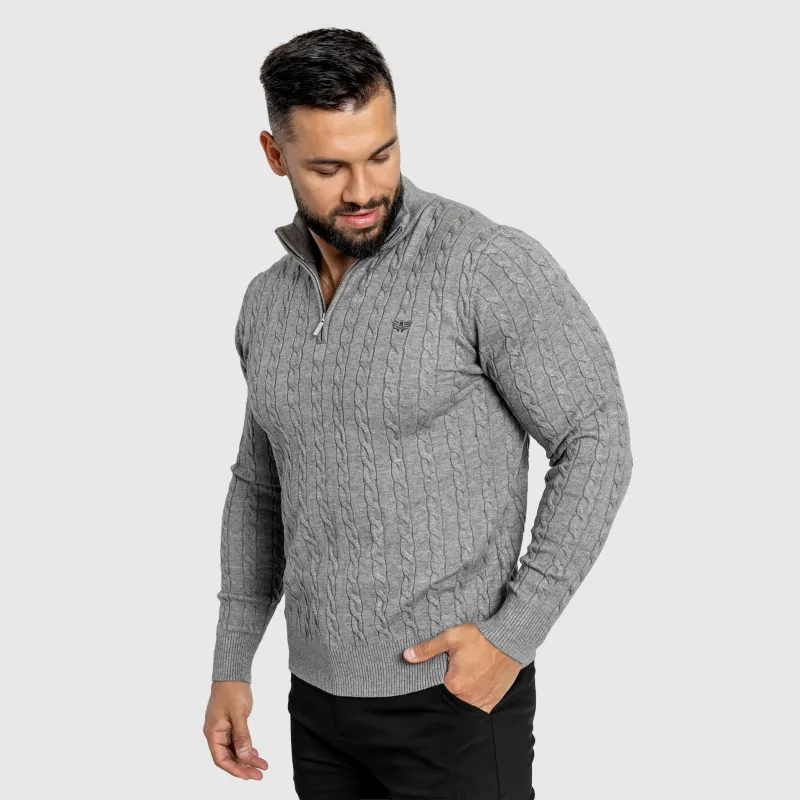 Férfi kötött pulóver Iron Aesthetics Cable Knit, szürke-6
