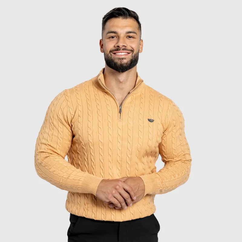 Férfi kötött pulóver Iron Aesthetics Cable Knit, camel-3