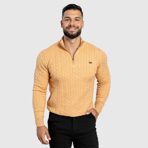 Férfi kötött pulóver Cable Knit, camel