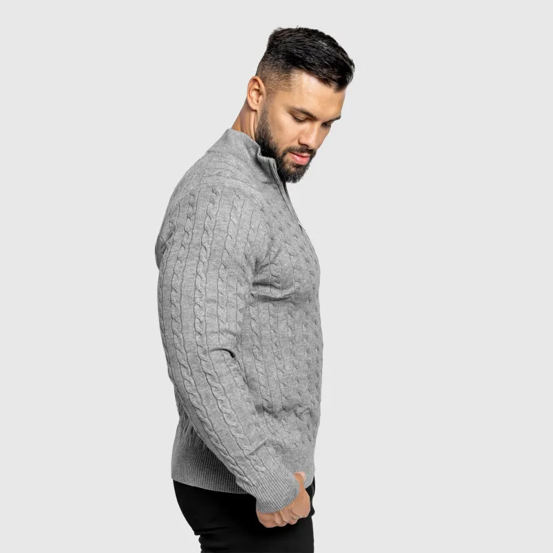 Férfi kötött pulóver Iron Aesthetics Cable Knit, szürke-8