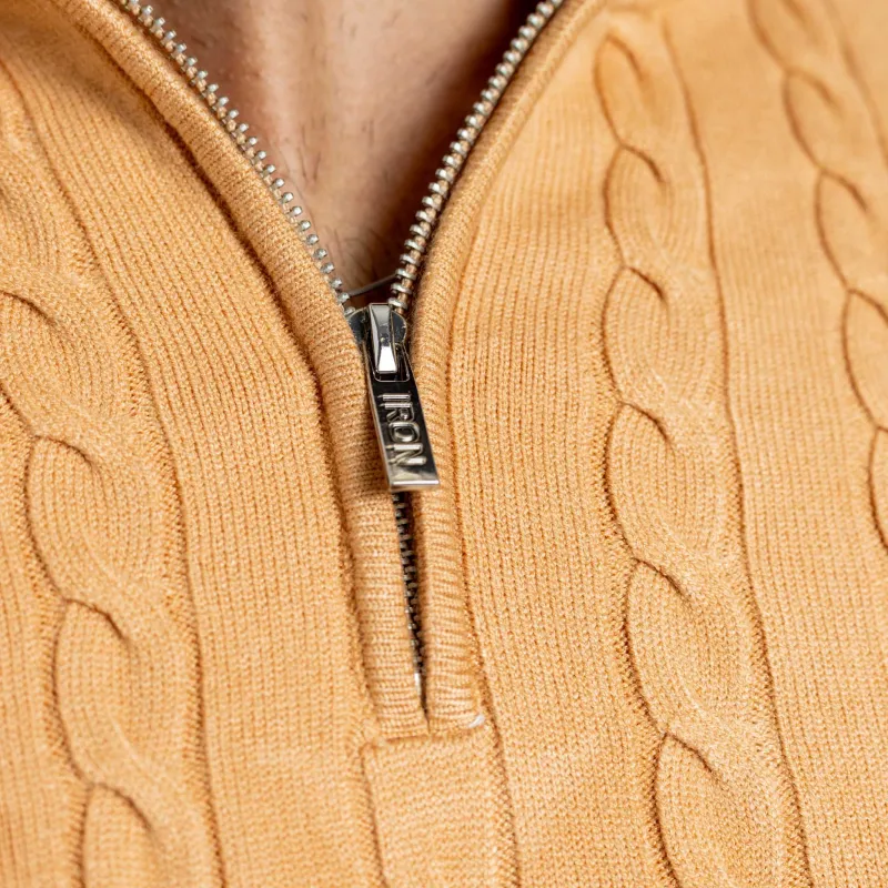 Férfi kötött pulóver Iron Aesthetics Cable Knit, camel-8