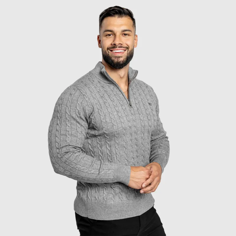 Férfi kötött pulóver Iron Aesthetics Cable Knit, szürke-9