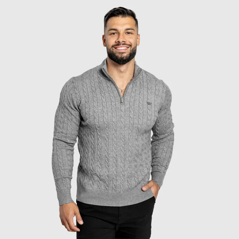 Férfi kötött pulóver Iron Aesthetics Cable Knit, szürke-3
