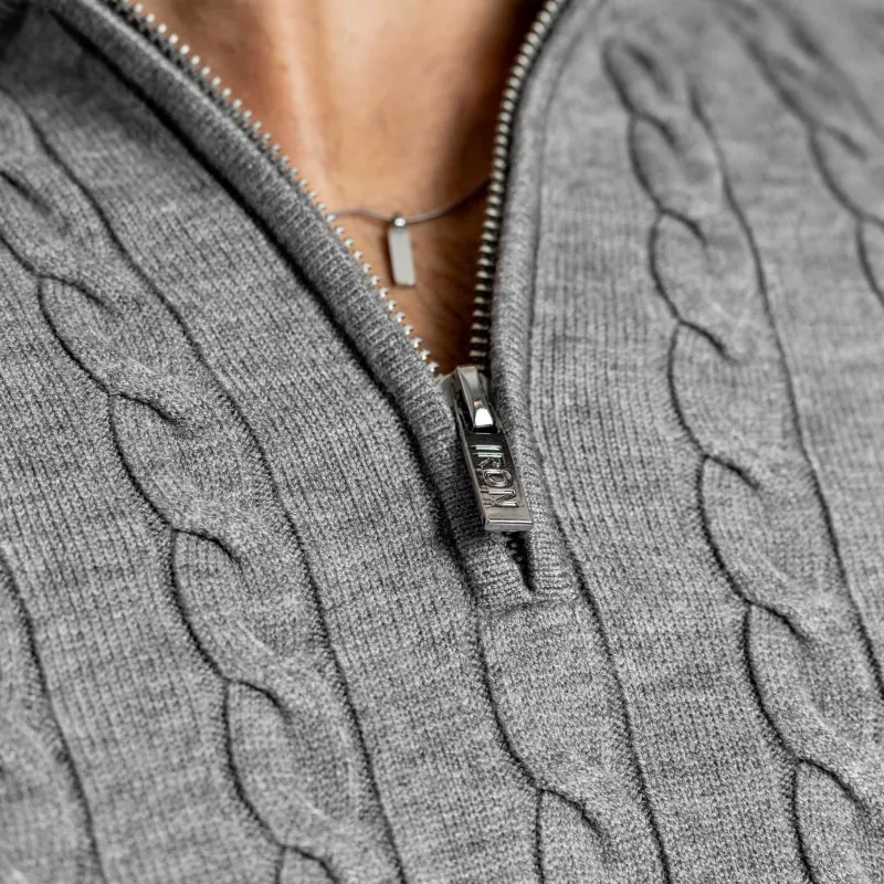 Férfi kötött pulóver Iron Aesthetics Cable Knit, szürke-13