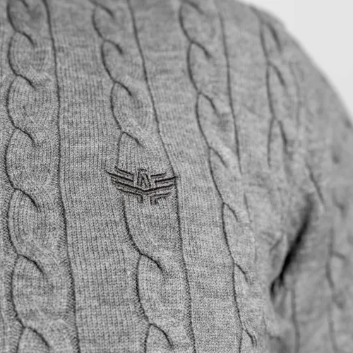 Férfi kötött pulóver Cable Knit, szürke
