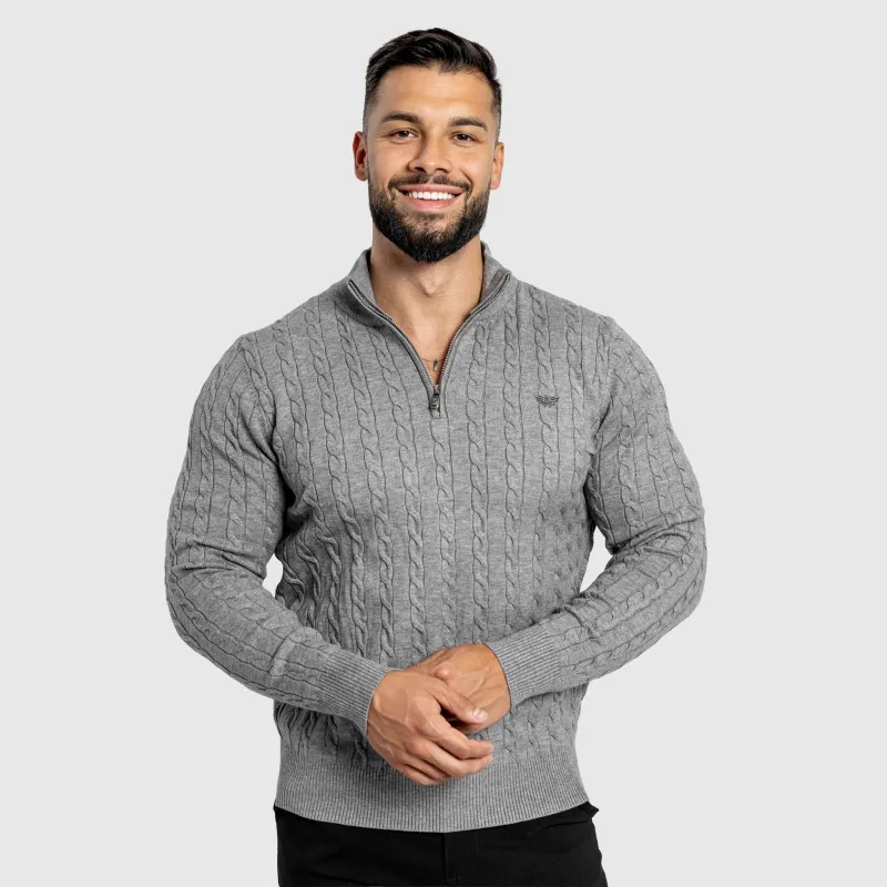 Férfi kötött pulóver Iron Aesthetics Cable Knit, szürke-10
