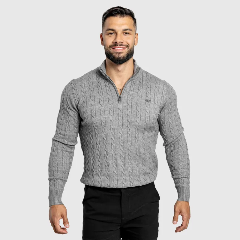 Férfi kötött pulóver Iron Aesthetics Cable Knit, szürke-11
