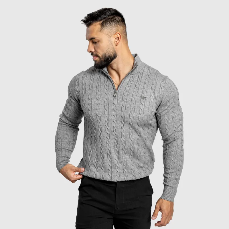 Férfi kötött pulóver Iron Aesthetics Cable Knit, szürke-12