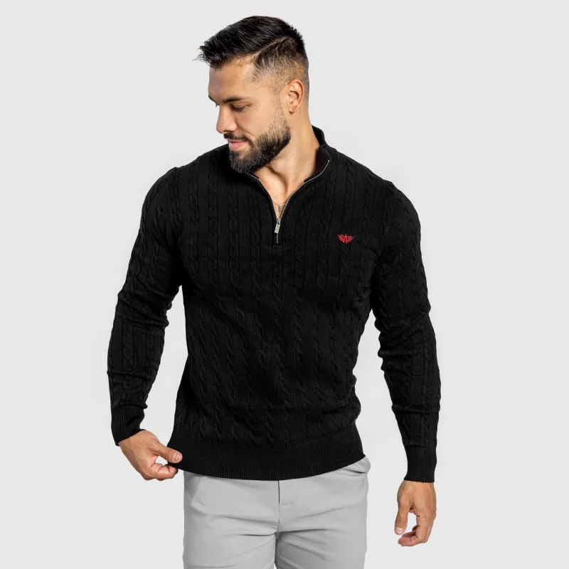Férfi kötött pulóver Iron Aesthetics Cable Knit, fekete-6