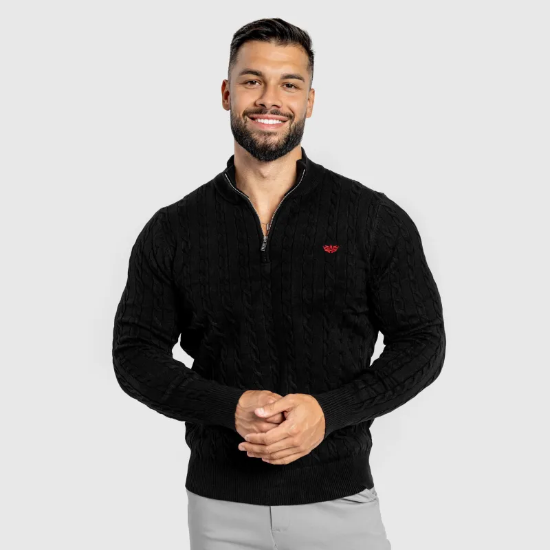 Férfi kötött pulóver Iron Aesthetics Cable Knit, fekete-5
