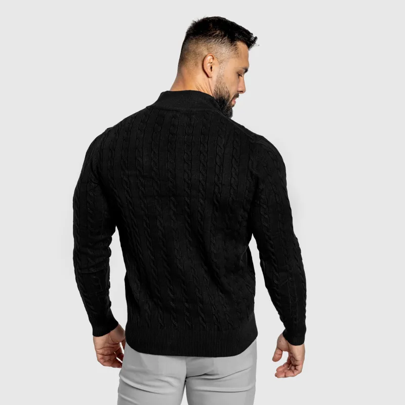 Férfi kötött pulóver Iron Aesthetics Cable Knit, fekete-3