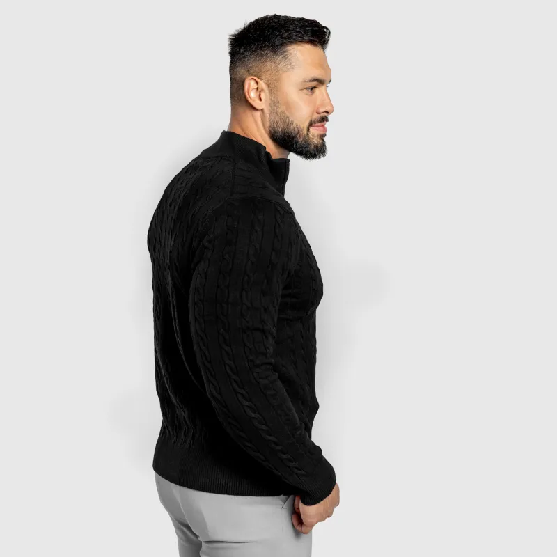 Férfi kötött pulóver Iron Aesthetics Cable Knit, fekete-4