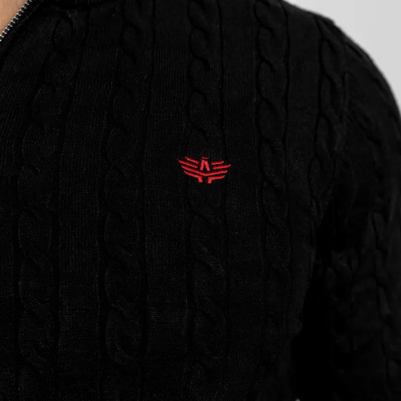 Férfi kötött pulóver Iron Aesthetics Cable Knit, fekete-8