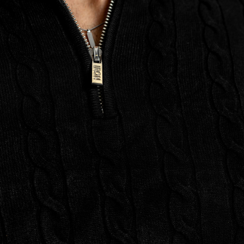 Férfi kötött pulóver Iron Aesthetics Cable Knit, fekete · záber 7