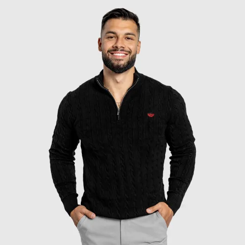 Férfi kötött pulóver Cable Knit, fekete