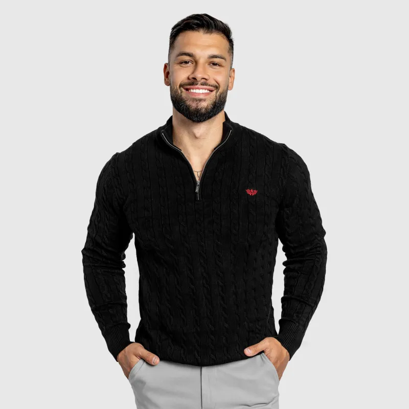 Férfi kötött pulóver Iron Aesthetics Cable Knit, fekete-1