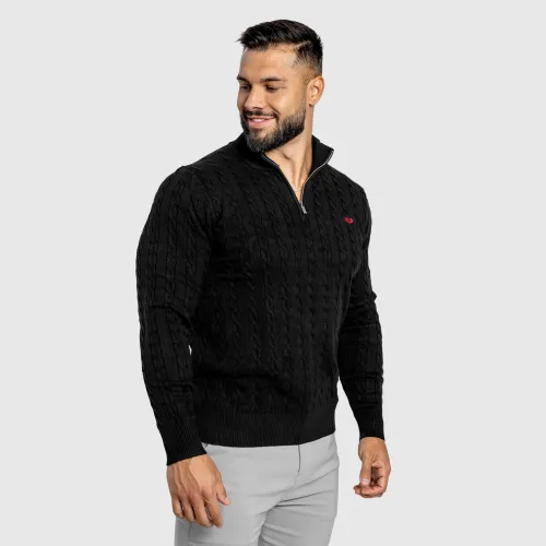 Férfi kötött pulóver Cable Knit, fekete