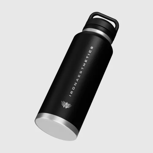 Rozsdamentes acél kulacs Iron Aesthetics TwinCap 800 ml, fekete
