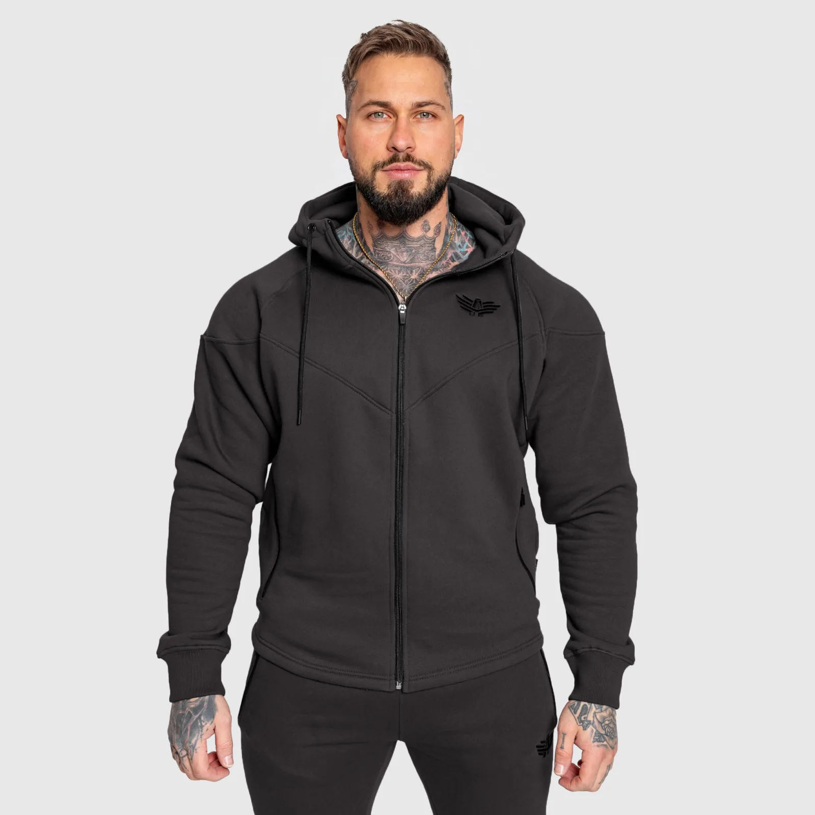 Cipzáros fitness pulóver Iron Aesthetics Round, szürke-1